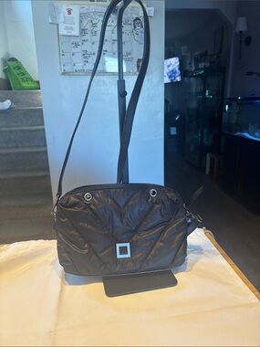 Rouge & lounge Black Quilted Crossbody Bag with Silver Accent